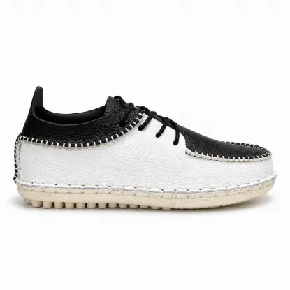 Easwalk no-glue handcrafted leather casual shoes in black and white