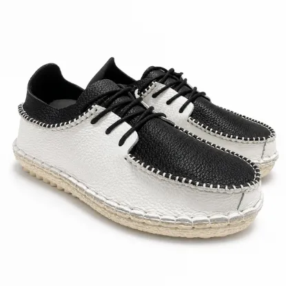 Easwalk no-glue handcrafted leather casual shoes in black and white
