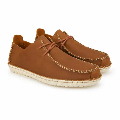 Nomad Hand-Stitched Leather Moccasin Walking Shoes - Chestnut Brown