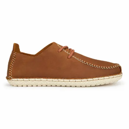 Nomad Hand-Stitched Leather Moccasin Walking Shoes - Chestnut Brown