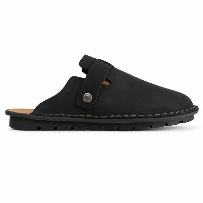 Nomad Leather Buckle Clog Sandals - Midnight Black