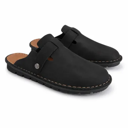 Nomad Leather Buckle Clog Sandals - Midnight Black